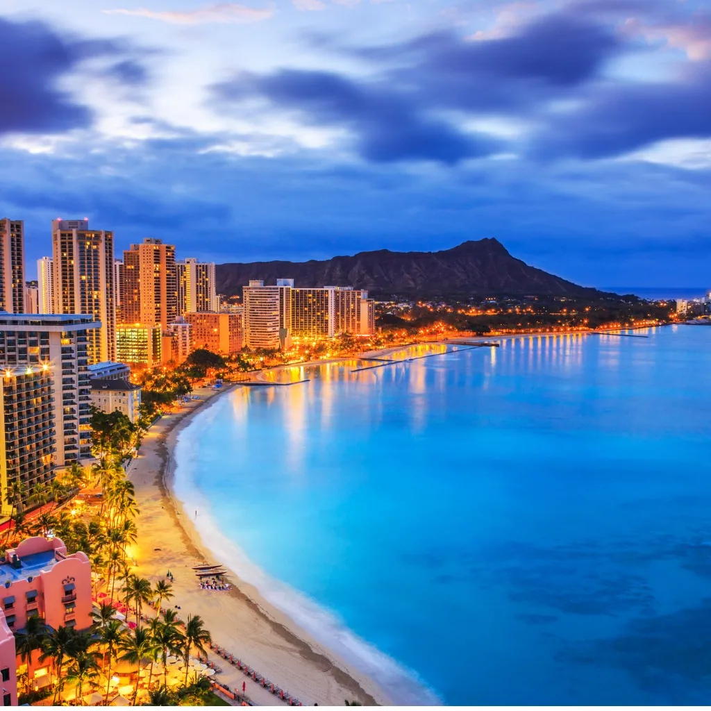 Downtown Honolulu and the Waikiki coastline seen from above Downtown Honolulu and the Waikiki coastline seen from above